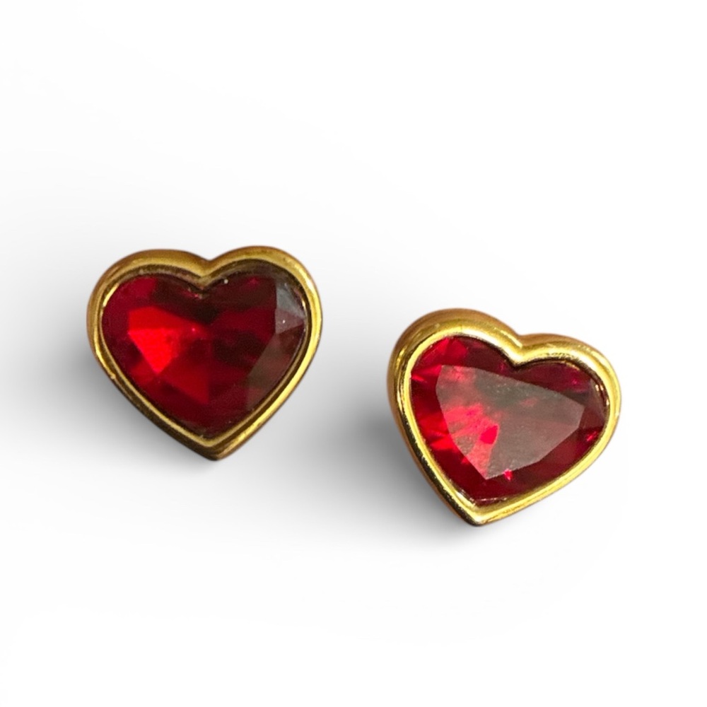 Swarovski Gold Red Heart-Shaped Earrings